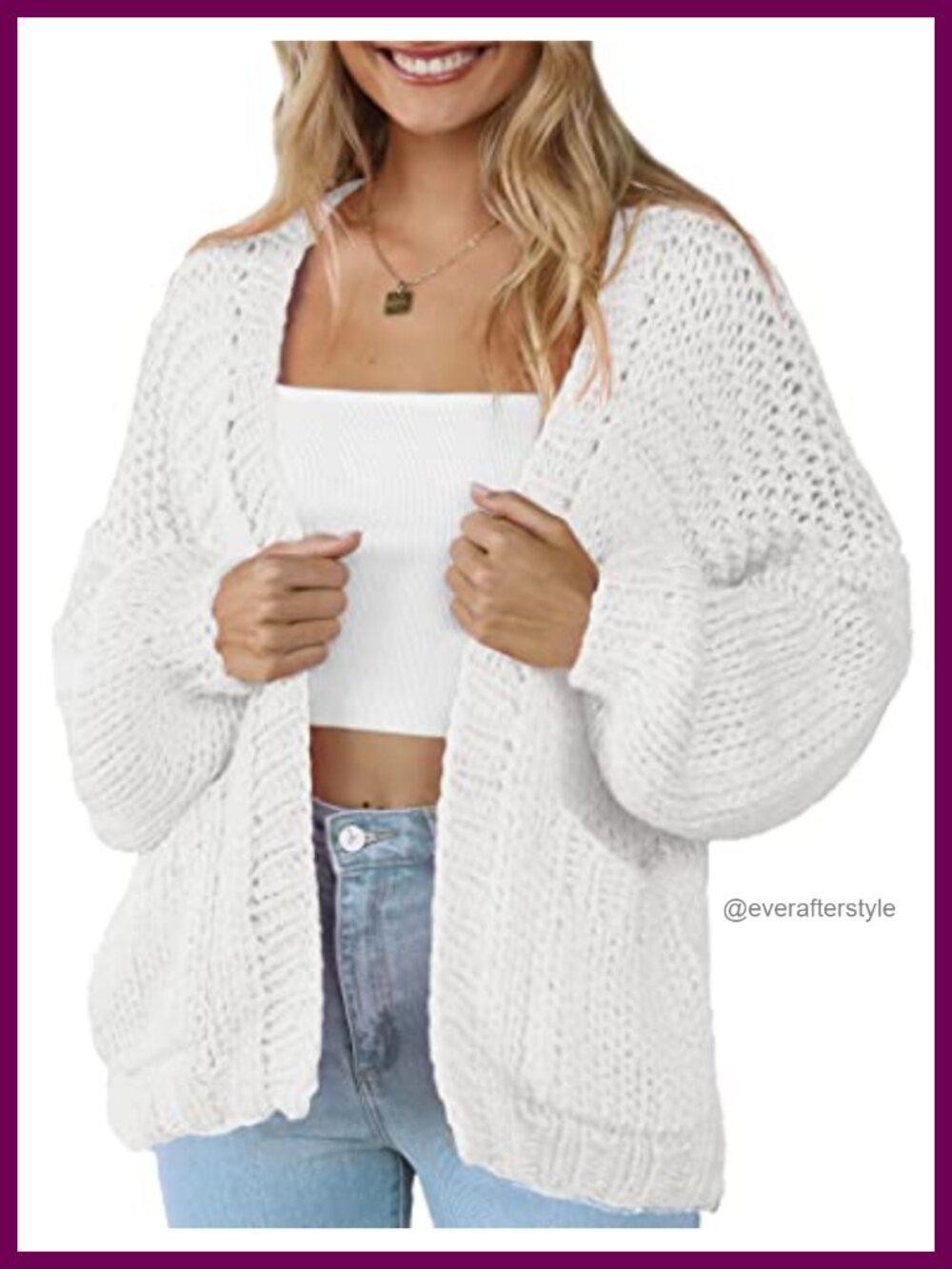 Women's Open Front Cable Knit Cardigan with Pockets Lightweight